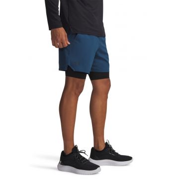 Pantaloni scurti cu model 2-in-1 pentru fitness Vanish - Negru/Albastru deschis