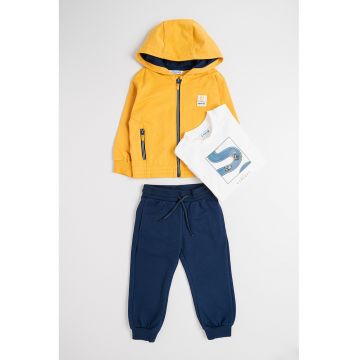 Set de tricou din amestec de bumbac - hanorac si pantaloni de trening - 3 piese - Alb/Bleumarin/Ocru