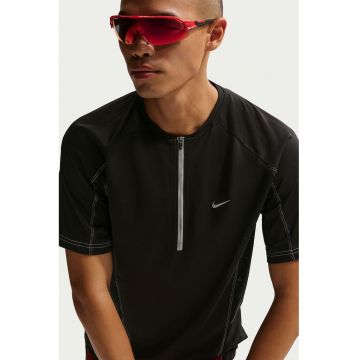 Tricou cu fenta cu fermoar pentru alergare - Negru