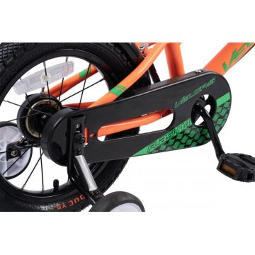 Bicicleta pentru copii Velors V1407B PortocaliuVerde, 14 inch, cu roti ajutatoare