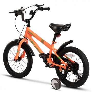 Bicicleta pentru copii Velors V1607B PortocaliuVerde, 16 inch, cu roti ajutatoare