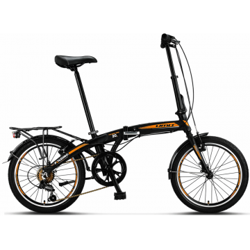 Bicicleta Umit Folding  V-Brake , 6 viteze, pliabila, cadru aluminiu, roata 20  , culoare negru portocaliu