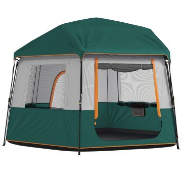 Outsunny Cort de camping pentru 4-6 persoane, stabil, impermeabil 3000mm, cort familial cu acoperire superioară detașabilă, protecție UV30+, verde | Aosom Romania