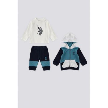 Set de hanorac - bluza si pantaloni de trening - Alb murdar/Albastru petrol/Bleumarin