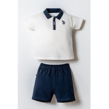 Set de tricou polo si pantaloni scurti - 2 piese - Alb/Bleumarin