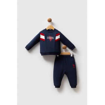 Trening cu imprimeu logo si talie elastica - Rosu/Albastru inchis/Alb optic