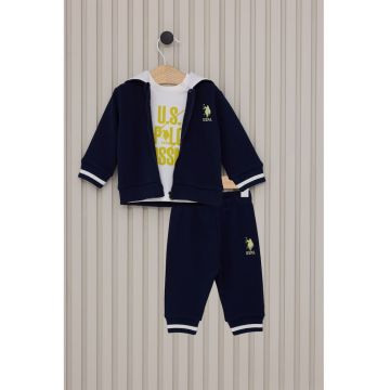 Trening cu logo - fermoar si gluga - Bleumarin