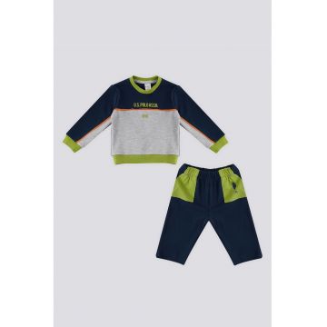 Trening cu model colorblock si logo - Albastru ultramarin/Gri melange