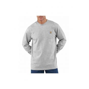 Tricou sport barbati  Heavyweight - bumbac - maneca lunga - buzunar pe piept - gri -