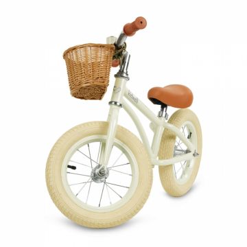 Bicicleta de echilibru fara pedale pentru copii, Kidwell Retro Classy Cream, stil retro, sonerie si cos, 3.9 kg, roti 12 inch, sa reglabila 36-46 cm, maxim 35 kg