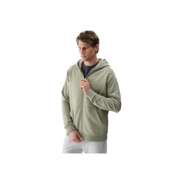 Hanorac sport barbati  kaki - croiala regulata - gluga integrata - 80% bumbac