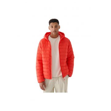 Jacheta sport  matlasata - hidrofuga - cu gluga - portocalie - poliamida