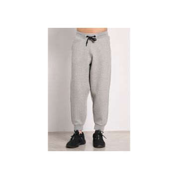 Pantaloni sport barbati  jogger - elastic - buzunare cu fermoar - gri melanj - bumbac si poliester