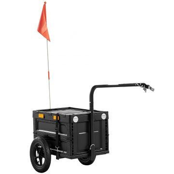 SPORTNOW Remorcă bicicletă, remorcă cargo 65L cu cutie pliabilă și capac, roți pneumatice cu eliberare rapidă | Aosom Romania