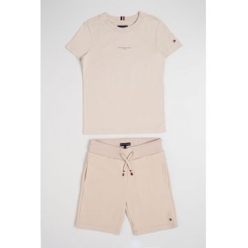 Trening din amestec de bumbac cu pantaloni scurti si logo discret - Bej deschis
