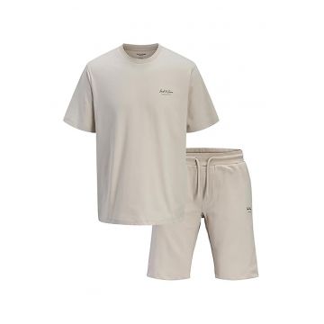 Trening din bumbac organic cu pantaloni scurti - Bej/Gri inchis