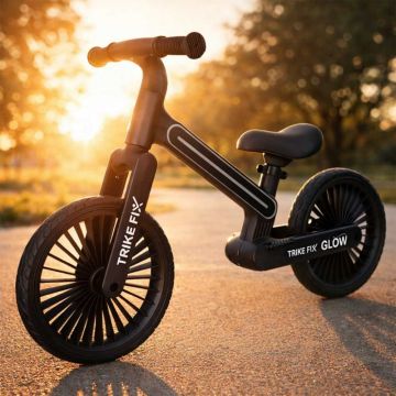 Bicicleta fara pedale pentru copii Ikonka Trike Fix Glow Black, cadru cu 20 moduri LED RGB, ultra-uoara 3.6kg, roti 12 EVA