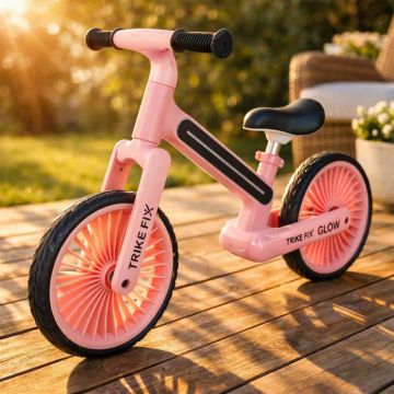 Bicicleta fara pedale pentru copii Ikonka Trike Fix Glow Pink, cadru cu 20 moduri LED RGB, ultra-uoara 3.6kg, roti 12 EVA