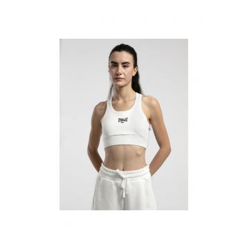 Bustiera sport fixa - din amestec de bumbac - banda elastica si imprimeu cu logo - Alb