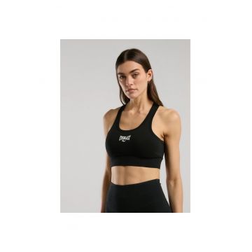 Bustiera sport fixa - din amestec de bumbac - banda elastica si imprimeu cu logo - Negru