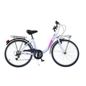 Bicicleta cu pedale, Dino Bikes, City Summertime, Cu 6 viteze, 24 inch, Peste 130 cm, White