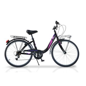 Bicicleta cu pedale, Dino Bikes, City Summertime, Cu 6 viteze, 26 inch, Pana la 160 cm, Black