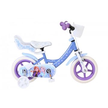 Bicicleta pentru copii EL Disney Frozen 12 inch, frana de mana pe roata fata, roti cauciuc EVA, scaun si ghidon reglabil, cosulet ghidon, scaun papusi