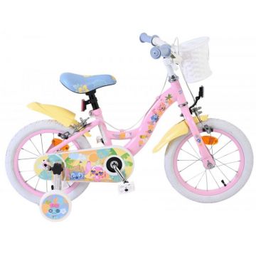 Bicicleta pentru copii EL Disney Stitch Girls 14 inch, frana de mana pe ambele roti, scaun si ghidon reglabil, spite metalice, roti gonflabile, stopuri reflectorizante
