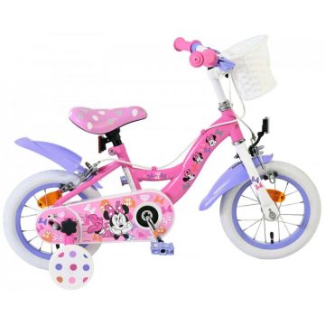 Bicicleta pentru copii EL Minnie Mouse 12 inch, frana de mana pe ambele roti, scaun si ghidon reglabil, spite metalice, roti gonflabile, cosulet pe ghidon