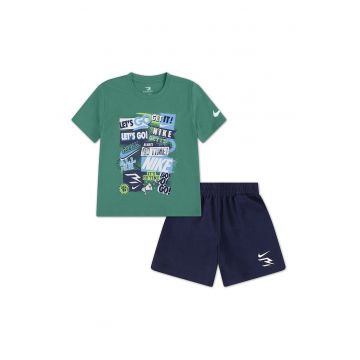 Trening cu pantaloni scurti - logo si imprimeu grafic Collage - Verde/Gri deschis/Albastru inchis