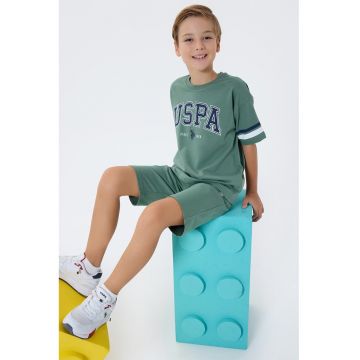 Trening scurt din bumbac cu imprimeu logo supradimensionat - Verde aquamarin