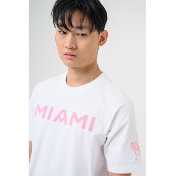 Tricou din bumbac cu imprimeu - Roz deschis/Alb optic