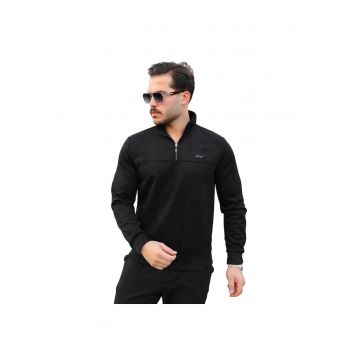 Bluza sport  cu guler cu fermoar - negru - bumbac/poliester/elastan