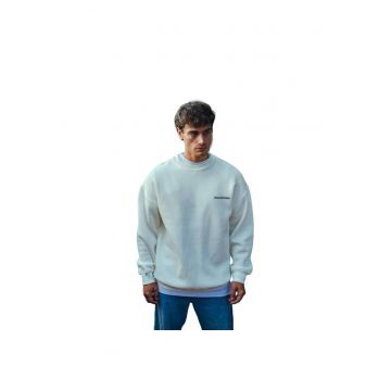Bluza sport pentru barbati  supradimensionata - imprimeu pe spate - alb - bumbac/poliester/elastan