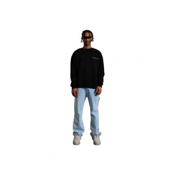 Bluza supradimensionata  guler rotund - imprimeu pe spate - negru - bumbac