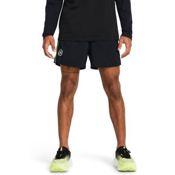 Pantaloni scurti cu talie ajustabila pentru alergare - Negru stins/Verde fistic