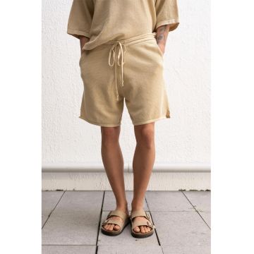 Pantaloni scurti -  din bumbac - talie medie - bej natural - pentru barbati