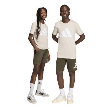 Trening de bumbac cu pantaloni scurti si imprimeu logo - Kaki/Crem