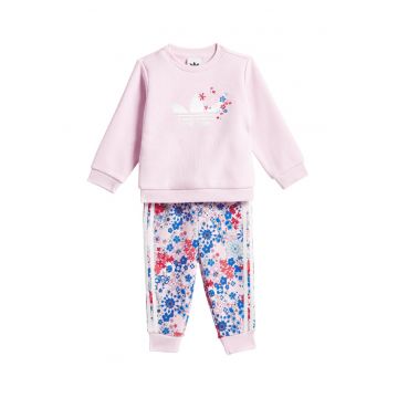 Trening din amestec de bumbac cu model floral - Albastru royal/Roz