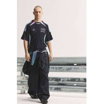 Tricou cu logo si decolteu la baza gatului - Negru/Lila/Albastru glaciar