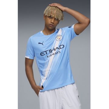 Tricou slim fit pentru fotbal Manchester City - Alb/Albastru royal