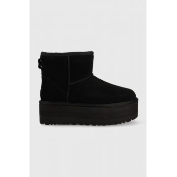 UGG bocanci de piele W Classic Mini Platform , culoarea negru