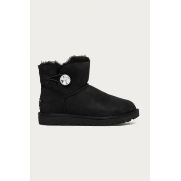 UGG cizme de zăpadă din piele întoarsă Mini Bailey Button Bling 1016554.BLACK