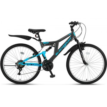 Bicicleta MTB Umit BLACKMOUNT, Full Suspension,V , 21 viteze, roata 26  , cadru otel,antracit albastru