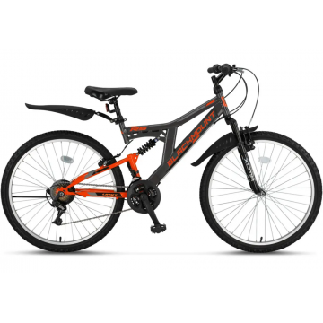 Bicicleta MTB Umit BLACKMOUNT, Full Suspension,V , 21 viteze, roata 26  , cadru otel, antracit portocaliu