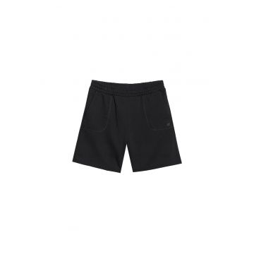 Pantaloni scurti de trening unisex  negri - din bumbac si poliester - fara captuseala