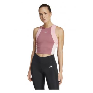 Top scurt de antrenament - adidas - Techfit - compresiv - roz - material reciclat