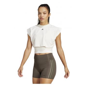 Top scurt sport - adidas - Power Boxy - doua straturi - alb - French terry