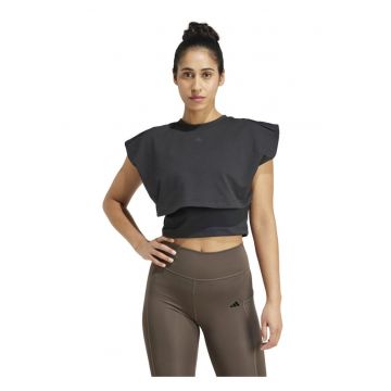 Top scurt sport adidas - Power Boxy - negru - materiale reciclate - tehnologie AEROREADY -
