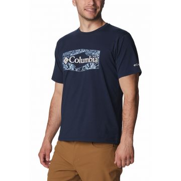 Tricou cu imprimeu logo - pentru trekking si drumetii Sun Trek - Alb/Albastru ultramarin/Albastru prafuit